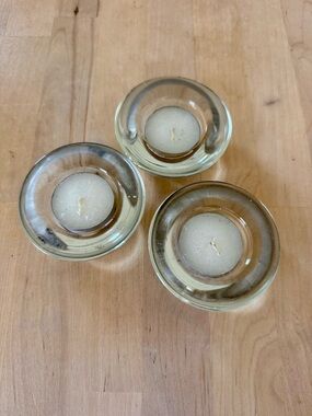 Crate & Barrel White Clear Glass Votive Candle Holders - Set of 3
